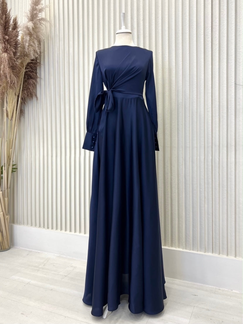 Navy Satin Maxi Dress